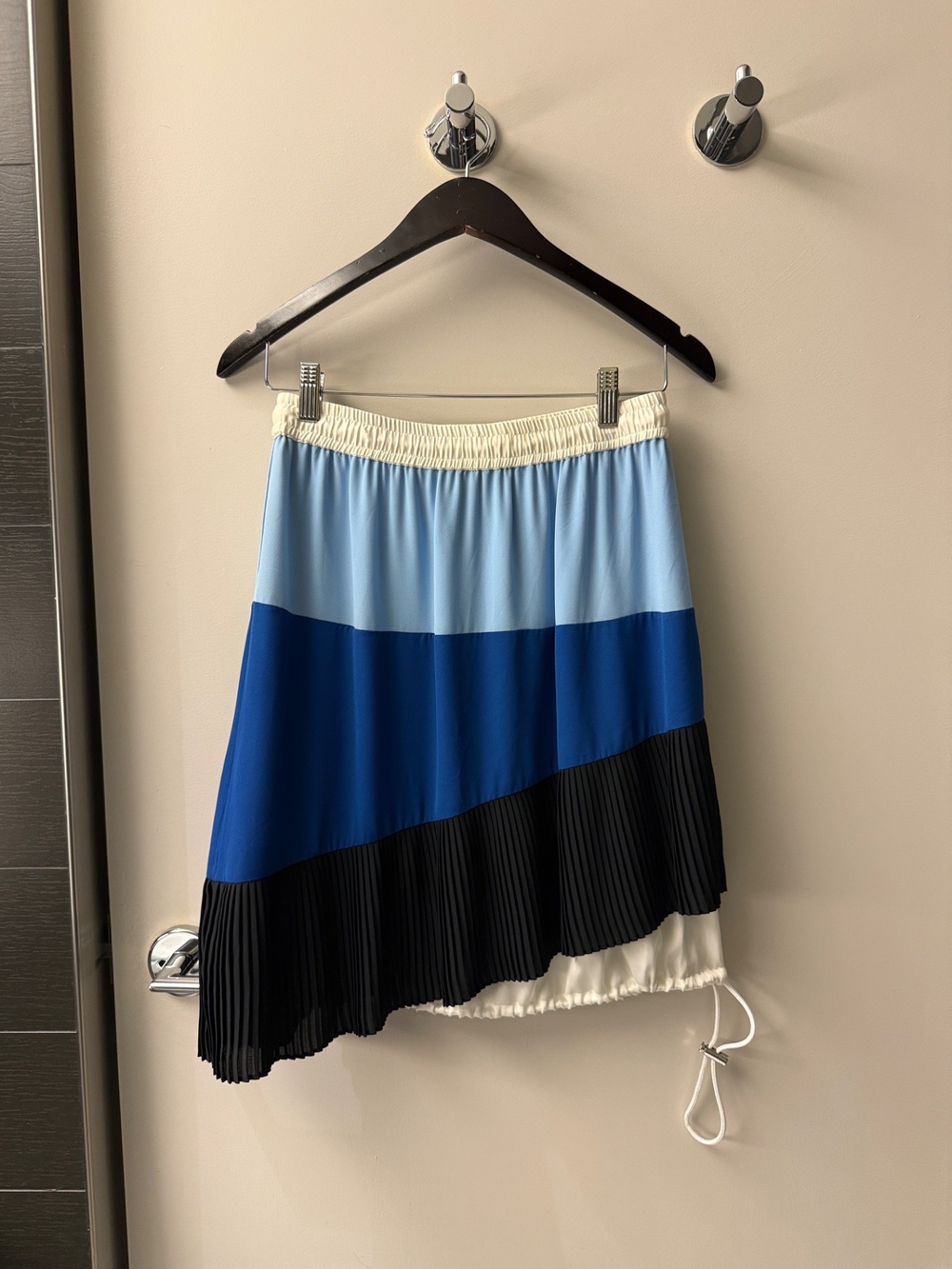 Public School Color Block Pleated Skirt Blue Cream Black Small - Picture 4 of 6